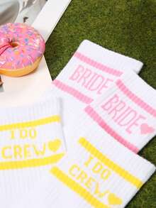 3 pares/6 pares de calcetines de mujer aleatorios, calcetines románticos de novia de moda para boda, calcetines de pareja con diseño de Día de San Valentín hasta el tobillo - Multicolor - Ver 8