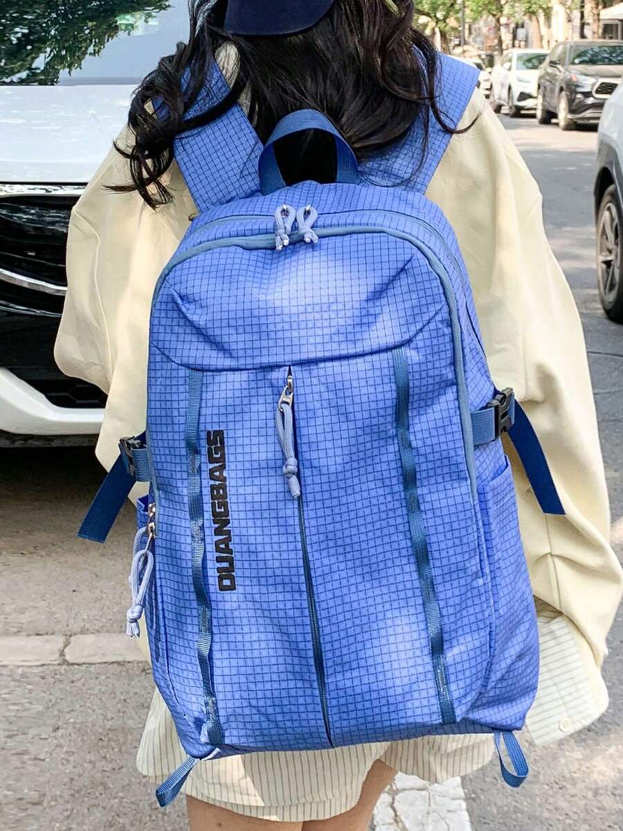 1 pièce Sac à dos à carreaux ultra-léger et unicolore, sac à dos pour campus pour hommes et femmes, résistant à l'eau avec fente pour carte de taille, grande capacité pour l'école, les déplacements, les voyages - Multicolore - Voir 1