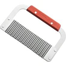 Crinkle Cutter Stainless Steel Potato Slicer Heavy Duty Wavy Crinkle Cutting Chopping Tools With Wooden Handle Carrot Veggies - 1 + 木 - 查看 1