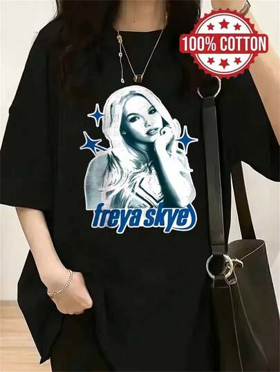 1PC 100% Cotton Freya Skye Portrait Graphic Print Women's Short Sleeve TShirt Fashion Streetwear Casual Top Apparel