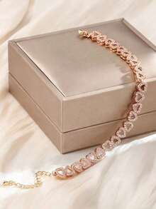 1pc Luxury Heart-Shaped Zirconia Bridal Bracelet, Adjustable Elegant Minimalist High-End Sparkly Women - Rose Gold - View 4