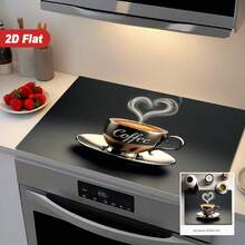 1pc Retro Coffee Pattern Heat Resistant Protective Cover, Non-Slip And Scratch-Resistant Surface, Easy To Clean Polyester Material, Suitable For Kitchen, Washing Machine, Dryer, Stove Protection, Household Appliance Accessories, Modern Kitchen Anti-Slip Sleeve. - Multicolor - View 2