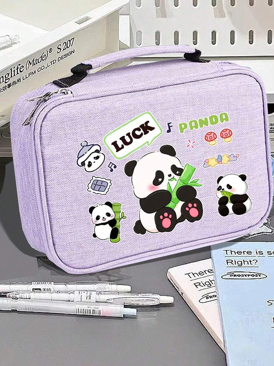 Estojo de Lápis de Grande Capacidade Estilizado Panda - 4 Cores Opcionais, Bolsa de Armazenamento Destacável de 72 Cores com Várias Camadas, Estojo para Canetas de Desenho, Estojo para Lápis, Estojo para Canetas, Adequado para Estudantes, Criação de Pintura, Estojo de Canetas para Escritório, Suprimentos Essenciais de Volta às Aulas, Suprimentos de Escritório, Presentes do Dia dos Namorados - Multicolorido - Visão 1