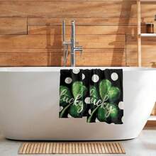 Black White Polka Dot Towels Set Of 2, Boho Polka Dot Hand Towels For Bathroom 14"X28" Vintage Doodle Towels Soft Absorbent Bathroom Hand Towel For Face, Gym, Spa, Kitchen - 聖派翠克幸運三葉草 - 黑色 - 查看 7