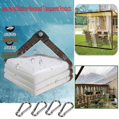 1 片加厚防水布，具有防紫外线功能和加固扣眼，适用于防尘、防雨和花园覆盖，包含绳索 - 多用途耐候防水篷布套装，带边缘穿孔塑料薄膜温室薄膜，透明防水布，用于保持花卉温暖和防霜冻