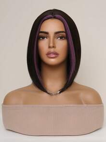 Tóc giả ngắn thẳng 12 inch màu đen highlight tím, rẽ ngôi giữa, dành cho nữ, chất liệu tự nhiên, bồng bềnh và thoáng khí, sợi tổng hợp chịu nhiệt. Lý tưởng cho người mới bắt đầu, tạo kiểu tóc thời trang hàng ngày. Hoàn hảo cho các buổi hẹn hò, chụp ảnh, cosplay, tiệc tùng trang trọng, lễ hội âm nhạc và các buổi gặp gỡ xã hội. - Làm nổi bật màu tím - Xem 10
