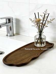 时尚风格装饰木托盘，多功能装饰木托盘，化妆品口红香水收纳托盘，创意木托盘，储物木托盘，储物托盘，浴室配件，适用于客厅、家庭、餐桌、酒店装饰木托盘，天然木托盘，礼品木托盘。 - 棕色 - 查看 3