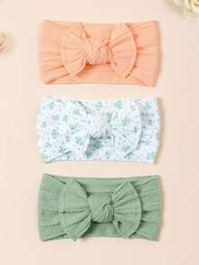 3条/套 绿色幸运草印花蝴蝶结婴儿发带，超柔软宽大，适合保护囟门、拍照、送礼、休闲、居家、度假、运动、复古、优雅、可爱、学院风等场合。 - 彩色 - 查看 3