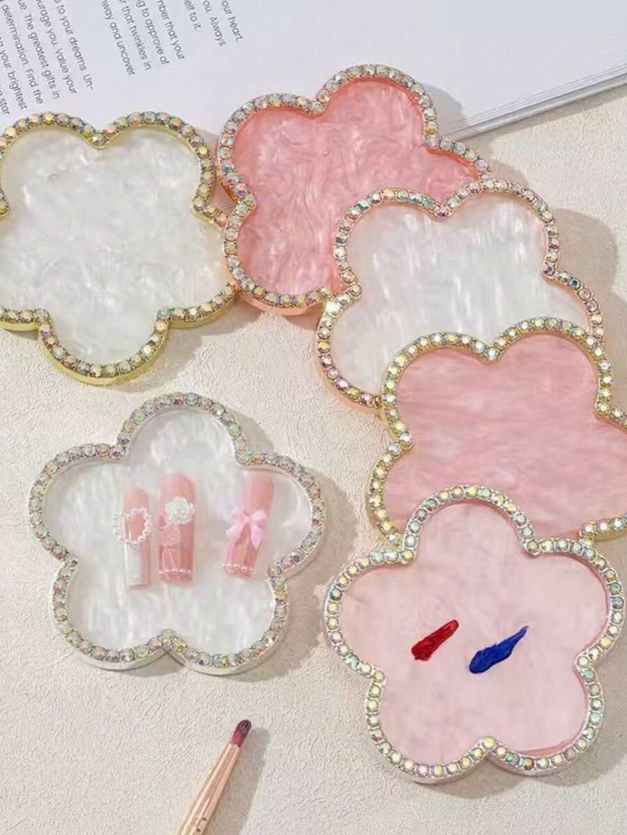 1pc Random Color Japanese Nail Art Rhinestone Palette, Flower Shaped Agate Resin Nail Display Board, Nail Art Tool - Multicolor - View 1