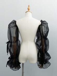 1 对优雅的欧根纱新娘袖套（女士） - 黑色 - 查看 3