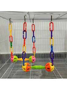 Colorful Parrot Swing, Plastic Swing With Clear Bells, Fun Boredom Relief Toy, Interactive Small Parrot Swing, Hanging Cage Enrichment Toy, Suitable For Small Parrots - Multicolor - View 5