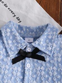 2pcs Set Kasual Anak Perempuan: Rok Pendek Motif Bunga Kecil Acak - Biru - View 3