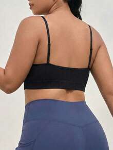 1pc Women Plus Size Seamless Embroidered Camisole Bra, Soft & Comfortable Wireless Bra - Black - View 2