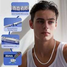 1pc 3mm/4mm/5mm/6.5mm Moissante Tennis Necklace From Round Cut D Color VVS1 Moissante Classic Necklace For Men And Women, Women's Jewelry, Men's Jewelry, Timeless Jewelry, French Style, High Clarity Moissanite, Fine Craftsmanship, Moissanite Jewelry, D Color, Gift For Him, Gift For Her - 5毫米/0.5克拉 - 查看 7