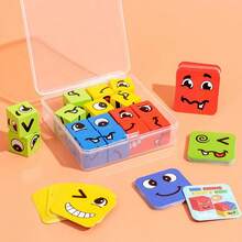 1set Building Blocks Wooden Puzzle Game Smiling Face Desktop Game Emoticon Board Games - Multicolor - View 12