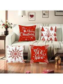 EstiloTendenciaAUTOWT Fundas De Cojines NavideñOs 4PCS, 45 X 45 Cm Funda Almohada Suave Navidad Fundas Almohadas Decorativas Para La DecoracióN NavideñA Del HogarCalidad PremiumVersióN Mejorada - Navidad - Ver 2