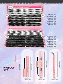 Asiteo 737pcs D-Curl Fluffy Eyelash Extension Kit, Includes Lash Glue, Remover, Tweezers And Brush, High Capacity Pointed Tip +50D+60D+80D+100D Individual Lashes, Mixed Natural & Delicate, Soft & Comfortable, Long-Lasting, Creates Fluffy Natural Y2K Style Fake Lashes.