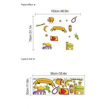 1pc Cartoon Moon, Star, Castle Wall Decal With Holiday Elements, Removable Wall Sticker For Bedroom, Living Room - Yellow - View 5