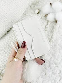 محفظة صغيرة بجيب وشارم كرة صوف، حامل بطاقات عصري بسيط خفيف الوزن محفظة نقود وبطاقات هوية وبطاقات ائتمان، هدية عيد ميلاد للنساء والمراهقات والطلاب الجامعيين والمدرسيين والرجال - أبيض - مشاهدة 9