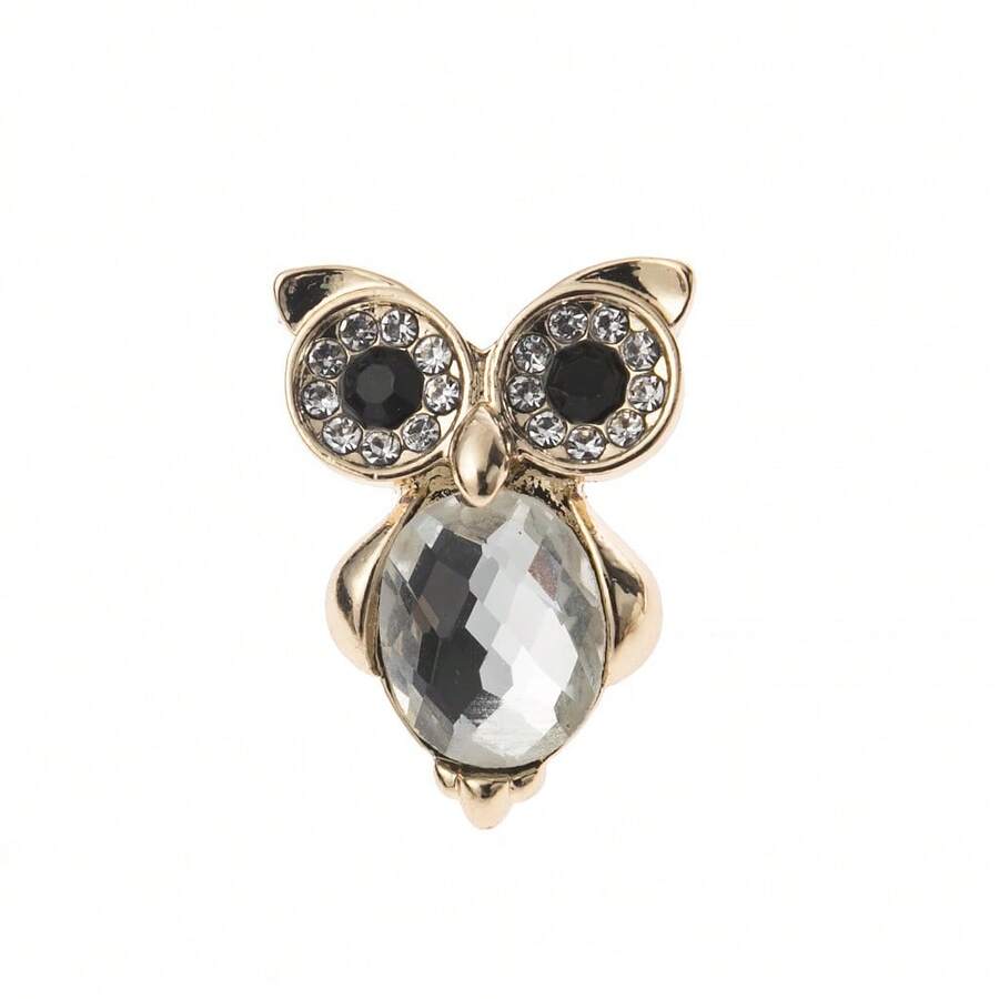 1 Cute Alloy Full Diamond Crystal Owl Lapel Pin Exquisite Women's Animal Clothing Accessory - Silver - View 1