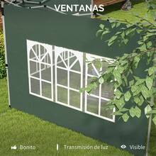 Outsunny 2 Paredes Laterales para Carpas de 3 x 3 / 3 x 4 m, 295x195 cm, Paredes Laterales de Repuesto para Cenador de Tela Oxford con Ventana, para Jardín, Exteriores, Fiestas - Verde - Ver 7