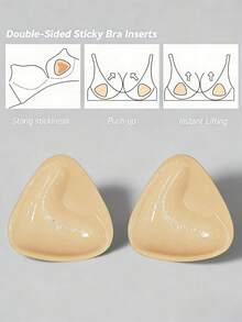 1 Pair Double-Sided Breathable Self-Adhesive Bra Pads, Thickened Triangle Push-Up Design, Reusable, Invisible Bikini Bra Inserts, Suitable For Swimming - Multicolor - View 5