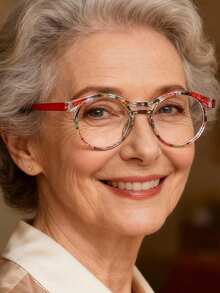 Exquisite Printed Contrast Color Floral Pattern Round Frame Reading Glasses, Combining Printed And Contrast Color Design To Add Fashionable Layers, Round Frame Design Is Retro And Gentle, Flexible In Multiple Diopter Options, Ideal Choice For Those Pursuing Unique Style And Practicality, Easily Create An Eye-Catching Look. - Transparent - View 2