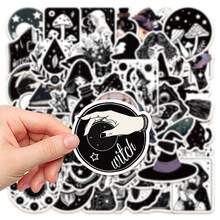 52 pièces Autocollants de sorcière noir et blanc pour valise, planche à roulettes, téléphone, vélo, autocollants imperméables DIY - Multicolore - Voir 3