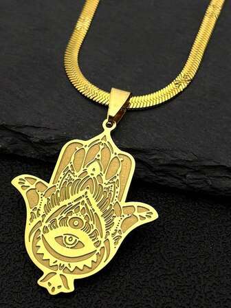 Main de Fatima, œil turc, Collier en acier inoxydable Lotus, Unisexe, Or, Amulette égyptienne, Collier islamique, Bijoux arabes