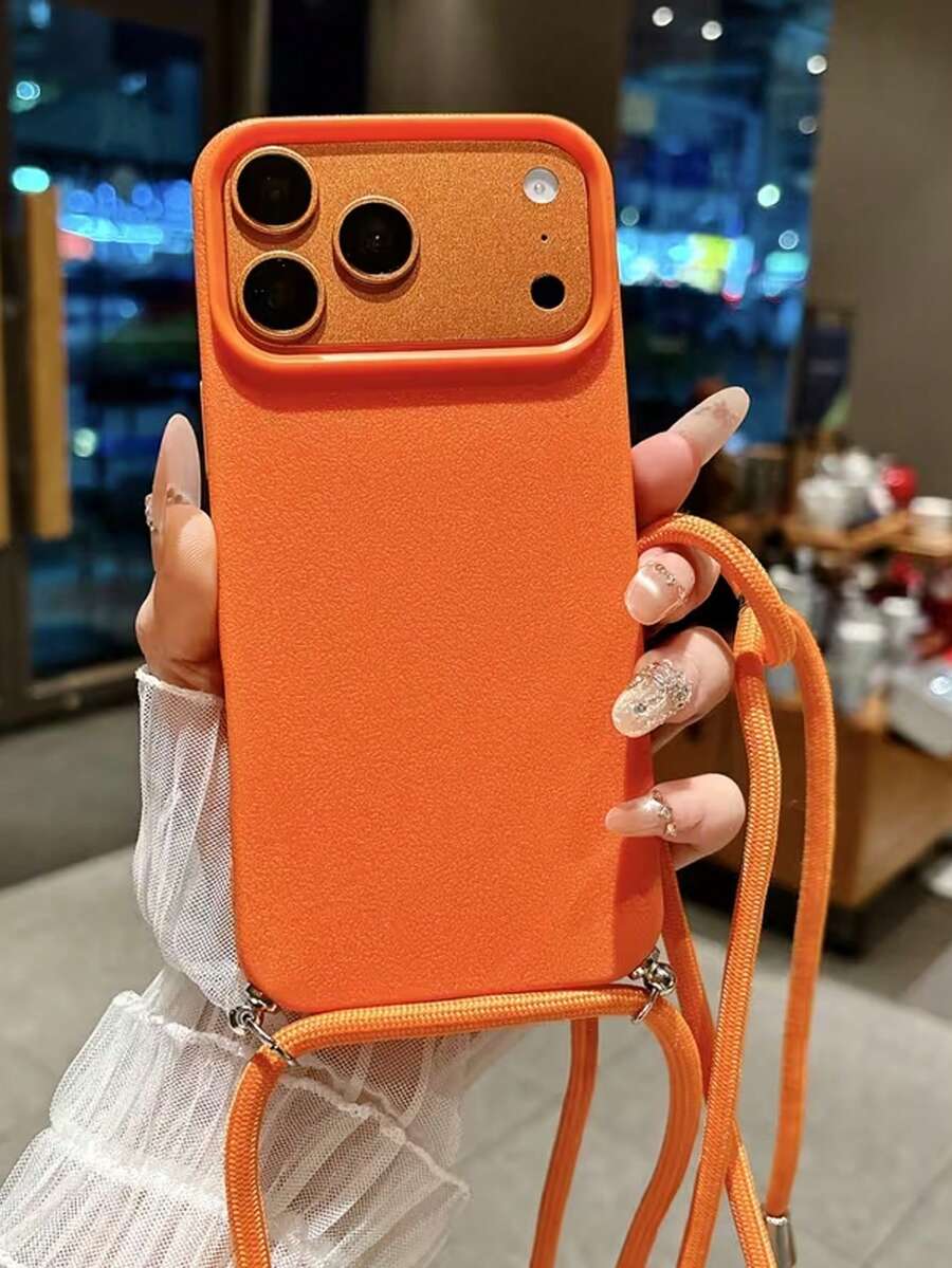 Compatible With IPhone 14 Pro Max/11/12/13/14/15/16 Crossbody Lanyard Phone Case, Adjustable & Detachable Holder, Shockproof TPU Material, Hands-Free, Compatible With IPhone 17/17 Pro/17 Pro Max/Air Series Soft Case With Lanyard - Orange - View 1