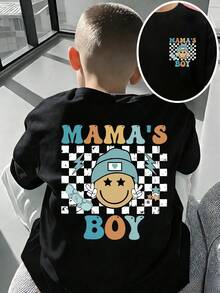 男童字母卡通图案圆领短袖休闲T恤 - 黑色 - 查看 10