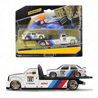 Maisto 1/64 Scale Transporter Set Ramp Tow Flatbed Trailer Truck Model Toy Diecast Metal Modified Car Simulation Alloy Material Flatbed Tractor Trailer Car Model Toy Birthday Christmas Gift