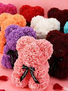 Romantic Rose Bear Gift, Unique Design, Handmade With Realistic Textured Roses, Creates A Romantic Atmosphere, Ideal Gift For Valentine's Day, Anniversary, Wedding, Perfect For Home Decor, Room Decor, And Special Occasions, Best Gift For Loved Ones, Partners, Friends And Family - Multicolor - View 1