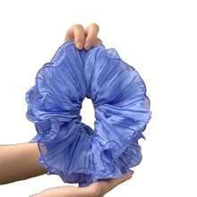 1PC Ruffled Ruffled Oversized Large Intestine Hair Scrunchie - Versatile Double-Layer Hair Rope, Hair Ornament, Hair Accessory - 藍色 - 查看 2
