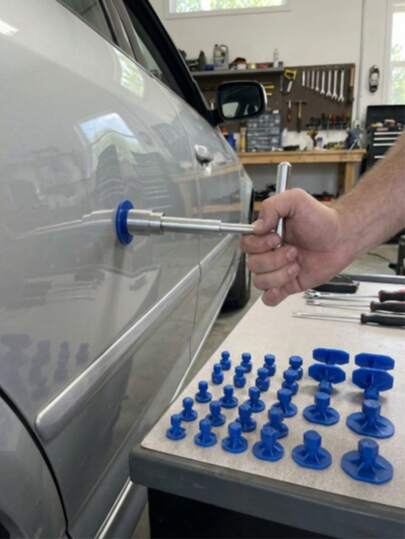 Aluminum Alloy Car Dent Repair Tool Kit - Suction Cup Design, Aluminum Alloy T-Handle Manual Tool, Includes 18pcs Pads, Various Size Dent Pullers, Suitable For Minor Dents And Hail Damage On Cars, Trucks And Motorcycles, No Battery Required, Mechanical T-Handle Dent Puller