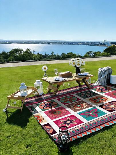 1pc New Outdoor Waterproof Anti-Sand Digital Printed Picnic Mat/Beach Towel, Fashionable And Fresh Pattern, Suitable For Outdoor Camping And Picnics (120g Fabric Weight)
