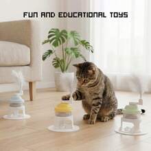 1个宠物益智喂食器玩具，3种颜色可选，旋转式出食器，顶部羽毛带铃铛，可逗猫狗开心，适合宠物自主玩耍，不含电池 - 彩色 - 查看 3