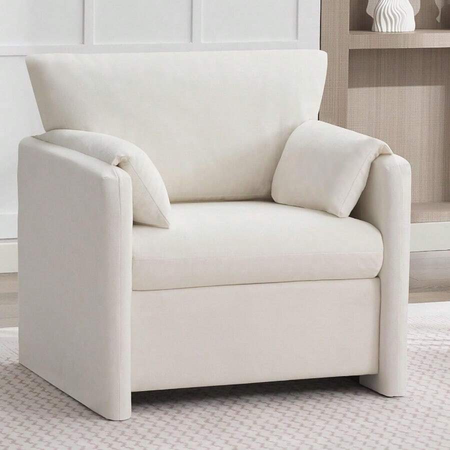 Oversized Acct Chair For Living Room 32.68" Large Modern Armchair With Deep Seat Mid-Ctury Comfy Reading Chair With Padded Arms Chille Single Sofa Chairs For Bedroom Beige - 灰色 - 查看 1