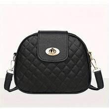 1PCS Quilted Crossbody Bag With Adjustable Strap And Turn Lock Closure, Compact Casual Organizer For Everyday Travel Evening - 黑色 - 查看 6