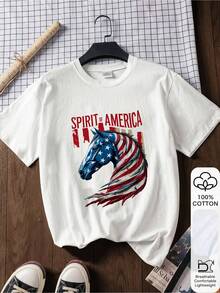 100% Cotton Patriotic Horse American Flag - Horse-2 - Trắng 3 - Xem 3