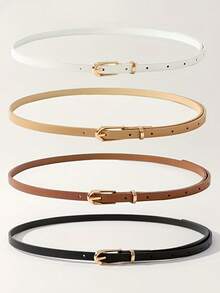 Conjunto de 4 cintos femininos, minimalistas, em couro de cor sólida, ideais para vestidos, jeans e para um visual casual na cintura.