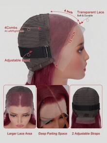 女士真人发假发 - Elighty 180% 超高密度酒红色波波头假发，8-10 英寸短直无胶蕾丝前假发，预先修剪的自然发际线，适合日常佩戴 - 彩色 - 查看 6