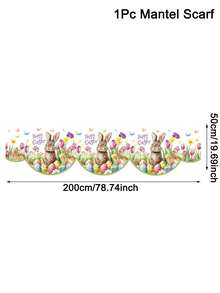 1pc, Easter Fireplace Scarf, Bunny Rabbits Eggs & Vibrant Flowers Design Mantel Cover, Easter Decorations For Home 2026, Festive Spring Holiday Decorative Runner, Seasonal Kitchen Dining Room Table Decor - Multicolor - View 4