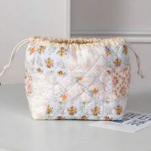 1 pièce Sac de maquillage imprimé - Sac de rangement de voyage grande capacité, Sac de rangement de toilette en fibre de polyester, Design de mélange de couleurs portable