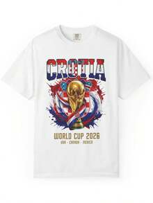 Crotia World Cup 2026 T Shirt Soccer Fan Tee Football Shirt Unisex Gift For Couples - 白色 - 查看 1