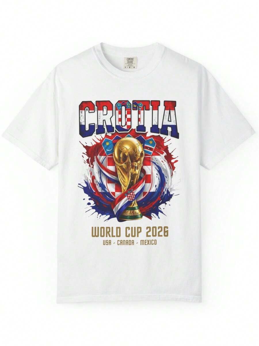 Crotia World Cup 2026 T Shirt Soccer Fan Tee Football Shirt Unisex Gift For Couples - 白色 - 查看 1