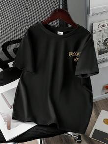 Tween Boy Slogan & Building Print Round Neck Short Sleeve Casual T-Shirt - Black - View 2