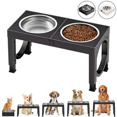 1pc Elevated Dog Feeder, Foldable Design With 4 Adjustable Heights, Includes 2 Stainless Steel Bowls, Non-Slip, Suitable For Medium To Large Dogs
