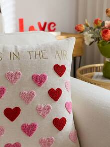 1 pezzo Federa decorativa per cuscino con cuore ricamato "L'amore è nell'aria" per San Valentino, adatta per decorazione interna, federa per cuscino da lancio per primavera/estate, inserto cuscino non incluso - Multicolore - Visualizzare 5