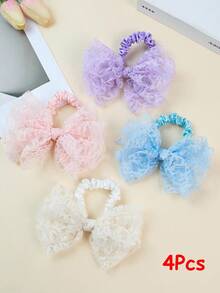 4/8 Pcs Girls Colorful Flower Lace Bow Small Satin Hair Scrunchies Hair Rings, Cute New Back To School Large Lace Bowknot Satin Hair Ropes Hair Ties, Soft Silky Ponytial Holders Hair Accessories For Holiday Parties And Daily Use - Multicolor - View 10